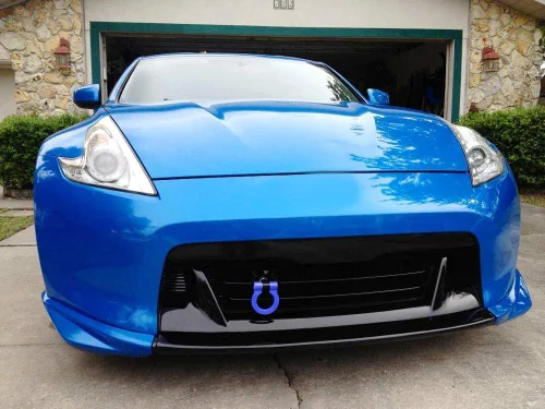 Vista 3 de iJDMTOY Blue Track Racing - Anillo de gancho de remolque compatible con Nissan 370Z GT-R Juke Infiniti G37 Q50 Q60 QX60 QX70, etc., hecho