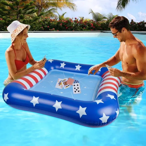 Vista 3 de succulentlovers Mesa de cartas inflable grande para piscina con naipes impermeables – 41 pulgadas impermeable para piscina, mesa de juegos flotantes