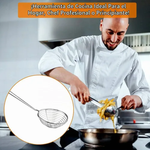 Vista 2 de Cuchara coladora de araña de acero inoxidable, 8 piezas, colador de alambre pequeño con mango para olla caliente, tortellini y albóndigas