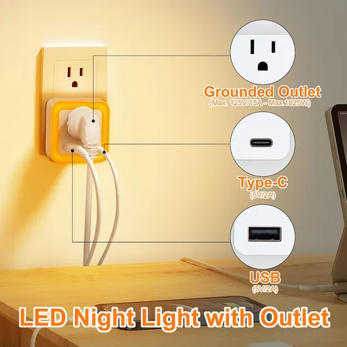 Vista 2 de JackonLux Luces nocturnas enchufables a la pared, paquete de 2 luces de reserva con batería recargable, sensor de atardecer a amanecer, luz nocturna