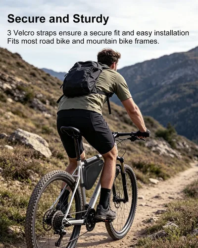 Vista 6 de NDakter Bolsa de almacenamiento para cuadro de bicicleta, bolsa triangular impermeable de 2L para bicicletas, paquete de ciclismo para teléfono