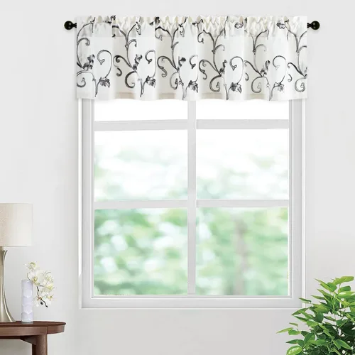 Vista 11 de VOGOL Cortinas de Nivel para Cocina para Ventana, Flores Azules y Enredaderas Bordadas Cortina de 24 Pulgadas de Largo, Cortinas Cortas Tratamiento