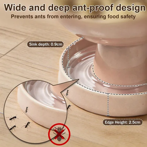 Vista 2 de Cuenco elevado para gatos de alimentador lento, cuenco de cerámica para Rosa