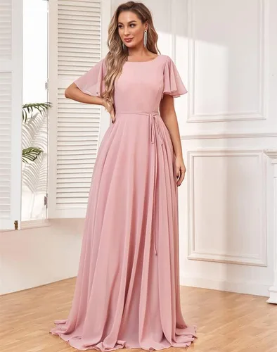 Vista 5 de Vestidos de dama de honor de manga corta para mujer, vestido formal de fiesta de noche
