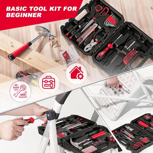Vista 5 de Prostormer - Kit de herramientas de 93 piezas para reparaciones básicas del hogar con estuche de almacenamiento, pequeño kit de caja de herramientas