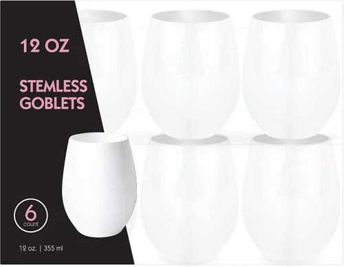 Vista 13 de PLASTICPRO Paquete de 6 Copas de Vino de Plástico Color Azul Aguamarina Sin Tallo Desechables de 12 oz Sin BPA Irrompibles Copas de Vino de Plástico