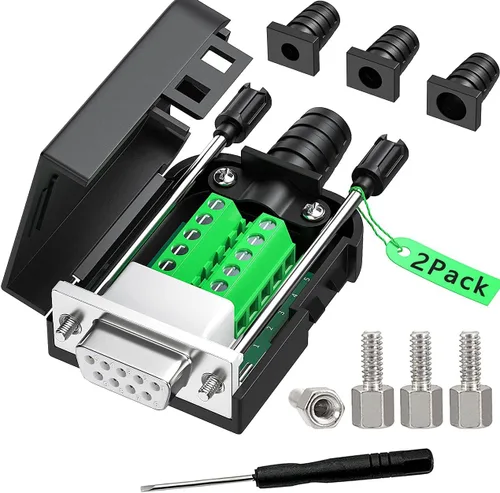 Vista 2 de 2 adaptadores hembra DB9, fácil de usar, cable serie RS232/485, no necesita soldadura, conectores serie DB9 con pernos, tuercas, tubos traseros