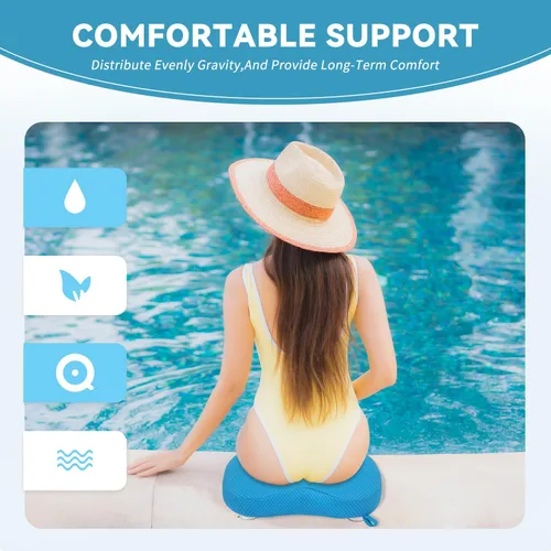 Vista 2 de Idle Hippo Asiento elevador para bañera de hidromasaje, almohada de malla de aire 4D con potentes 6 ventosas antideslizantes, cojín ergonómico Azul