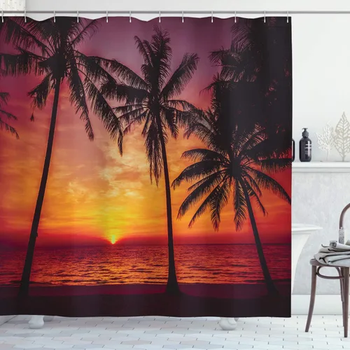 Vista 136 de set de cortina para baño decorativa de tela de poliéster con ganchos
