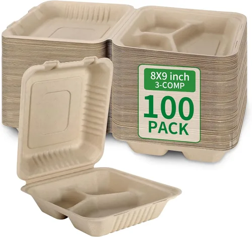 Vista 8 de Aricsen Paquete de 50 Cajas de Almuerzo Cuadradas Pequeñas Desechables Compostables de 6 x 6 Pulgadas, Recipientes para Llevar con Tapa, Concha Tipo