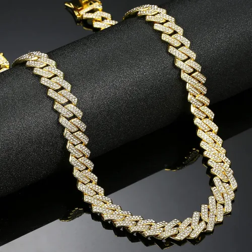 Vista 8 de Saintda Cadena de eslabones cubanos para hombres y mujeres, collar cubano de Miami, cadena de diamantes brillantes, joyería de hip hop con caja