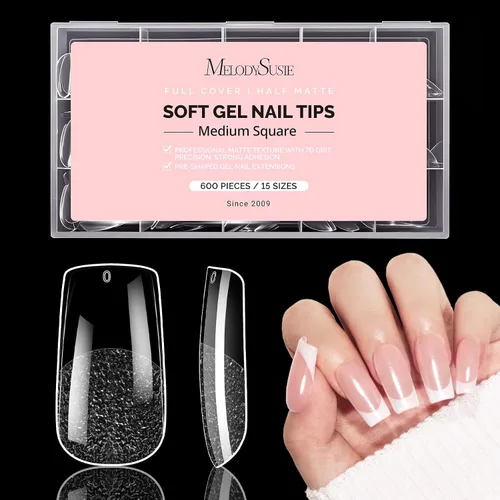 Vista 25 de MelodySusie Puntas de uñas cuadradas extralargas en X, 600 unidades, 12 tamaños, acrílico transparente, uñas a presión para extensiones de bricolaje