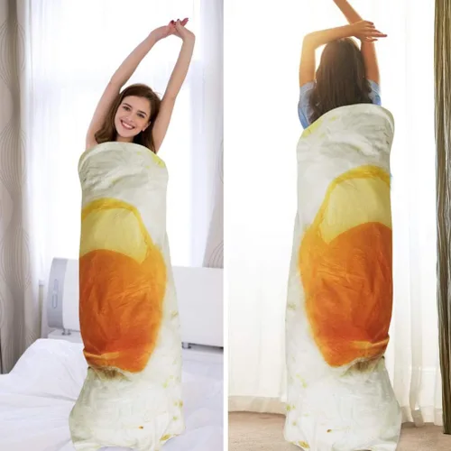 Vista 3 de Cobija gigante de tortilla de Burrito realista Manta de franela graciosa de bromas divertidas para regalos de Navidad o de Cumpleaños