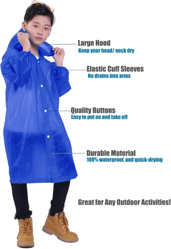 Vista 32 de Chaqueta de lluvia para niños, paquete de 2 ponchos de lluvia para niños, impermeables reutilizables para niños y niñas, impermeable, para exteriores
