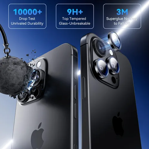 Vista 4 de Hoerrye para iPhone 16 Pro Max/iPhone 16 Pro Protector de Lente de Cámara - [1:1 Mantiene el Diseño Original de la Lente y 10X a prueba de roturas]