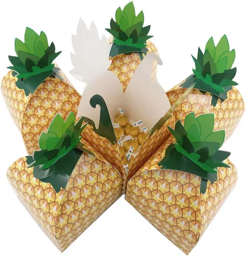Vista 7 de Suponey Cajas grandes de regalo de piña, cajas de regalo de piña, caja de dulces 3D para decoración hawaiana y de fiesta de cumpleaños (20 unidades)