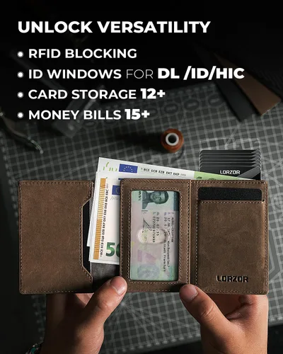 Vista 4 de Billetera para hombre para AirTag, billetera AirTag desplegable para hombre para Apple AirTag, cuero de fibra de carbono, inteligente, delgada