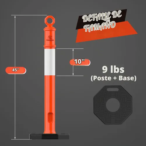 Vista 7 de RoadHero - Poste de delineador naranja de 45 pulgadas con base, paquete de 3