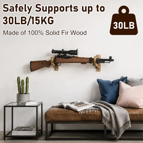 Vista 4 de Gun Rack for Wall - Wooden Gun Wall Mount with Foam Padding,Holds 30lb,Single Rifle & Shotgun Display Hanger for Ideal Gift for