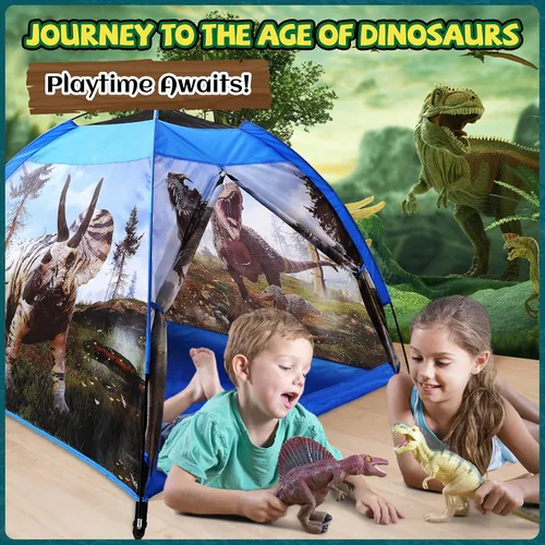 Vista 5 de Tienda de campaña de dinosaurio para niños de 48 x 48 x 43 pulgadas realista para niños pequeños como juguetes de dinosaurio, perfecta para niños