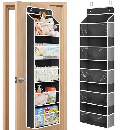 Vista 13 de JARLINK Organizador de almacenamiento de juguetes de animales de peluche, organizador sobre la puerta con ventanas transparentes, capacidad de carga