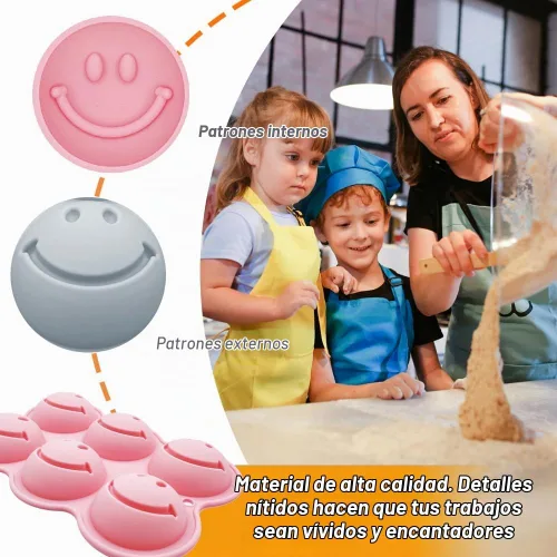 Vista 3 de Paquete de 2 moldes de silicona para gelatina de cara sonriente en 3D, molde para hornear con temática de emoticonos, bandeja de cubitos de hielo