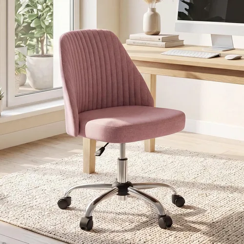 Vista 16 de DUMOS Silla de oficina, cómoda silla de escritorio giratoria con ruedas, asiento ancho, sin brazos, altura ajustable, sillas de computadora
