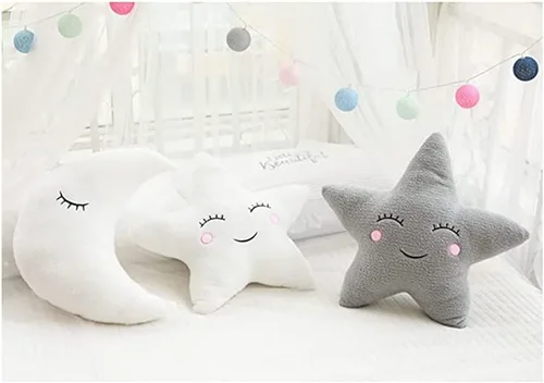 Vista 2 de Almohada de estrella, luna, nube, decoración de habitación fresca, cojín para cama (estrella 19.5 x 19.5 pulgadas/19.7 x 19.7 in, gris)