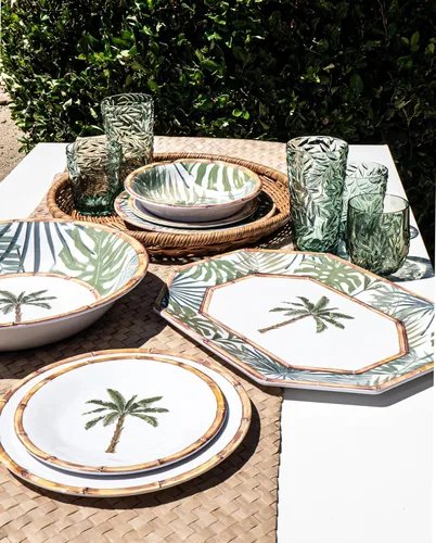 Vista 3 de Rainforest Palm NewWave Melamine Low Bowl - Green - 8.9" - Set of 6