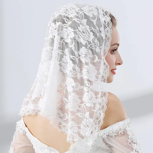 Vista 4 de Grettytling Lace Mantilla Veil Soft and comfortable 7 Colors Spanish Style Rose Lace Veil Head Covering D