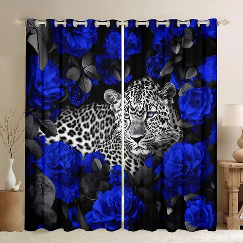 Vista 29 de Erosebridal Cortinas de Rosas Rojas 3D Tratamientos para Ventanas de Guepardo, Paneles de Cortinas con Estampado de Gato Leopardo para Sala