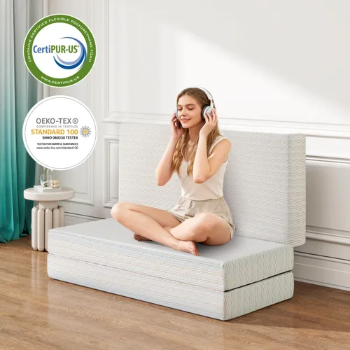 Vista 5 de Vipbear Colchón plegable, colchón triple de 6 pulgadas, tamaño matrimonial, colchón plegable de espuma viscoelástica con funda lavable, cama de piso