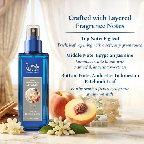 Vista 5 de Blue Nectar Niraa Jasmine Nayika Body Attar Bruma de perfume para mujer Attar de jazmín de larga duración con hoja de higuera Spray de niebla