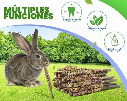Vista 3 de Abizoo Juguetes masticables de conejito para conejos, 18 palitos de madera de manzana natural con pétalos, buenos para chinchillas, cobayas