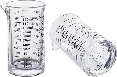 Vista 12 de Ackers - Vaso medidor de vidrio de 4 onzas, vaso de chupito de borosilicato con boquilla en forma de V, línea negra