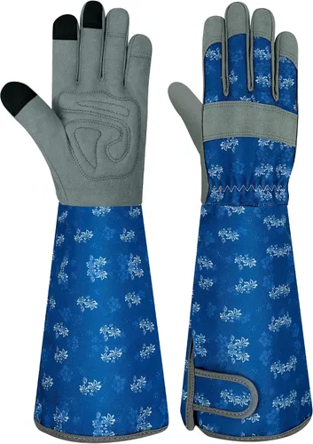 Vista 18 de Guantes largos de jardinería para mujer, guantes de cuero a prueba de espinas, guantes de trabajo transpirables para mujeres, patio, exteriores