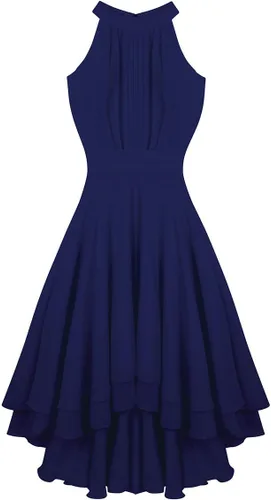 Vista 6 de TiaoBug Vestido de dama de honor sin mangas con cuello halter hasta la rodilla para mujer