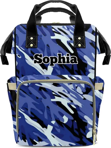 Vista 10 de Mochila de pañales de camuflaje rojo con nombre, bolsa multifunción de gran capacidad para mamá, papá, unisex, niño y niña, Diseño 1, Mochilas
