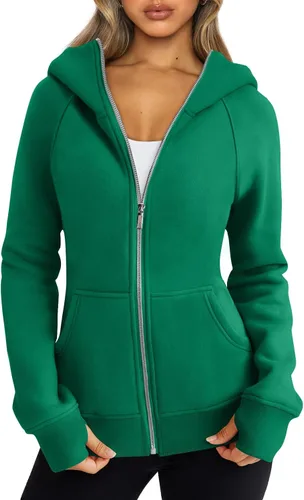 Vista 29 de Trendy Queen Sudaderas con capucha y cremallera para mujer, chaquetas de vellón, talla extragrande, moda de otoño e invierno