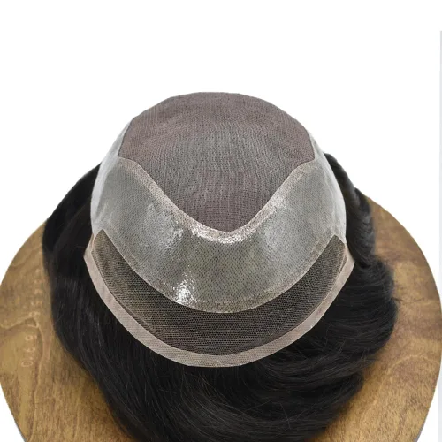 Vista 6 de Tupé de pelo para hombres Cabello humano para hombre Hairpieces y tupés Durable Fine Monofilament Mens Hair System Lace Front Mens Toupee Mens Hair