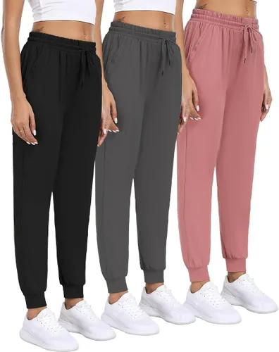 Vista 7 de Joggers para mujeres con bolsillos, pantalones deportivos para mujer para descanso, yoga, entrenamiento, correr, pantalones casuales, paquete de 3