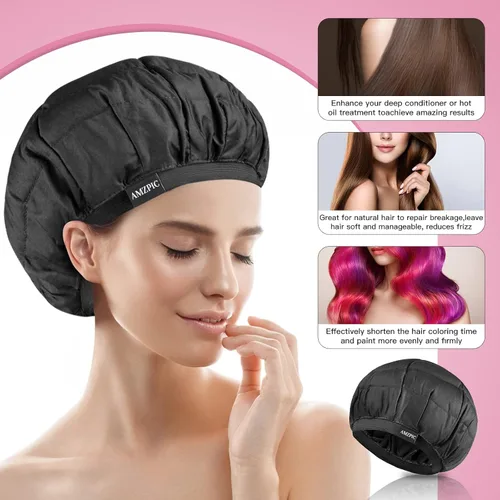 Vista 3 de Tapa térmica inalámbrica de acondicionamiento profundo, segura, tapa de calor para microondas para vaporizar, terapia de calor para el cabello, Negro