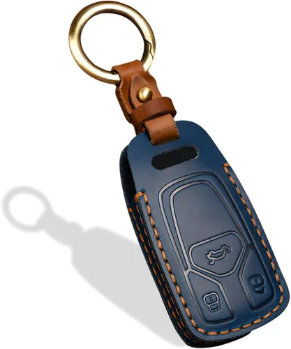 Vista 8 de OLLEN Funda para llavero de cuero genuino sin tornillos, compatible con Audi A3 A6 A6L A7 A8 Q7 Q8 E-Tron S3 S6 S7 SQ7 RS6 RS7, etc, protector