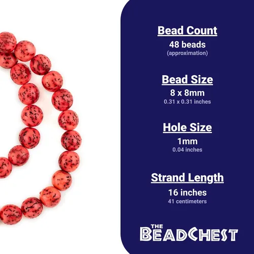 Vista 4 de The Bead Chest Cuentas redondas naturales de color rojo rubor (0.315 in)
