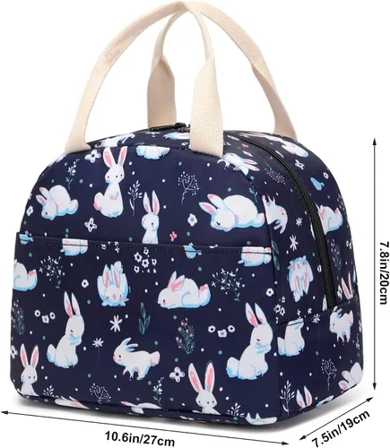 Vista 6 de Bolsa de almuerzo de conejo para mujeres y niñas, bolsas de picnic reutilizables con aislamiento para adultos y niños, trabajo, escuela, senderismo