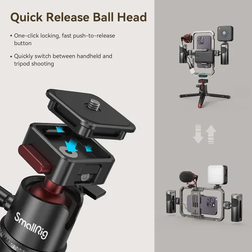 Vista 4 de SmallRig Kit universal todo en uno de aparejo de video para teléfono, con asas de control inalámbrico, soporte para banco de energía, trípode