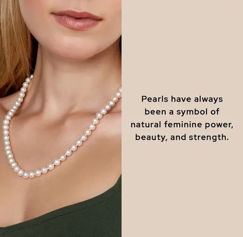 Vista 3 de The Pearl Source Akoya - Collar de perlas japonesas blancas para mujer, collar de perlas de oro de 14 quilates, collar de perlas de 18 pulgadas