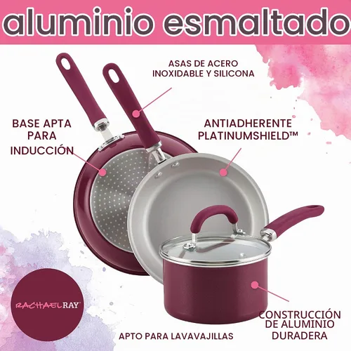 Vista 9 de Rachael Ray Create Delicious - Juego de ollas y sartenes antiadherentes, 13 piezas, color burdeos brillante borgoña (burgundy shimmer)