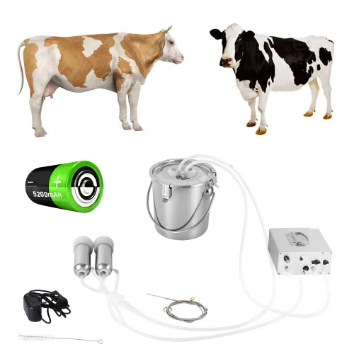 Vista 8 de Máquina de ordeño eléctrica de cabra de 7L, bomba de vacío de pulsación automática recargable con 2 tazas de pezón, cubo de acero inoxidable