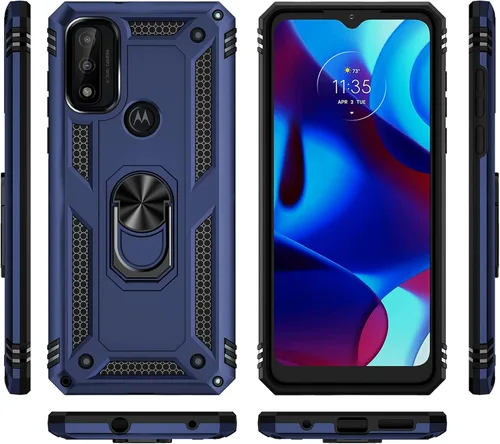 Vista 2 de Funda para Moto G Power 2022, con protector de pantalla, grado militar, 16 pies, cubierta probada contra caídas con soporte magnético, funda Azul
